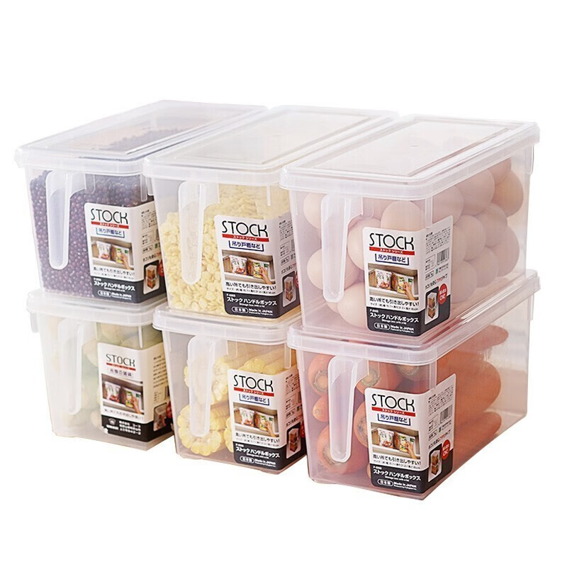 日本进口冰箱收纳盒套装食品级保鲜大号厨房水果蔬菜带手柄储物盒【不支持补差，非质量问题不退不换】S