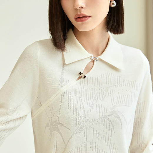 玳莎优雅提花针织衫女2023年冬季新款小众斜襟翻领设计感套衫上衣  DD33302 商品图2