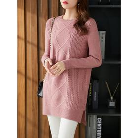 【现货7天】中长款绞花毛衣女 2023春季新款宽松时尚羊毛针织衫气质内搭