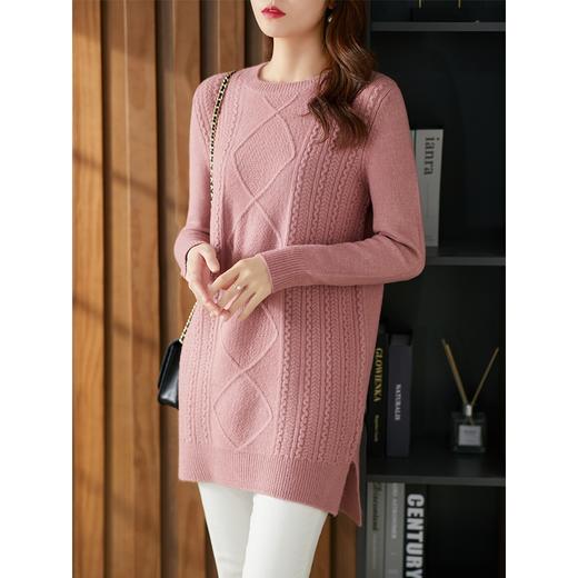 【现货7天】中长款绞花毛衣女 2023春季新款宽松时尚羊毛针织衫气质内搭 商品图0