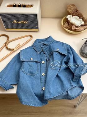 【轻薄透气保暖，设计简约大方！】女童韩版宽松牛仔外套秋季新款港风休闲衬衫薄款牛仔外套潮lm
