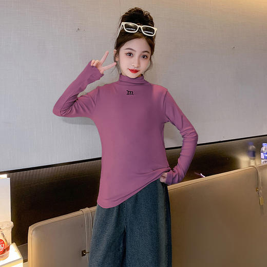 【柔软亲肤，百搭打底衫！】儿童打底衫春秋2023新款韩版洋气中大童保暖半高领女童纯色打底衫lm 商品图7