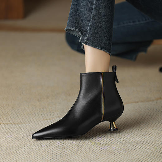 OLD-HL-1965羊反绒高跟鞋女细跟2023秋冬季新款尖头加绒短筒小跟气质短靴低跟 商品图3