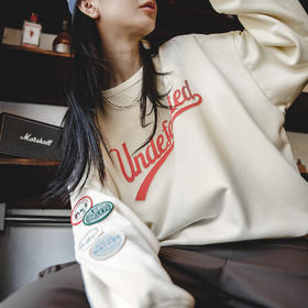 马登 美式休闲套头卫衣女撞色拼接插肩袖学院风长袖上衣外套秋女