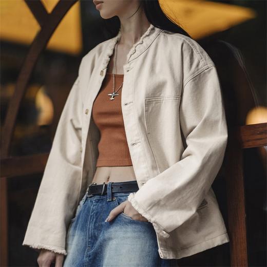 马登女装 美式棉籽壳牛仔外套休闲宽松设计感小众纯棉丹宁夹克秋 商品图3
