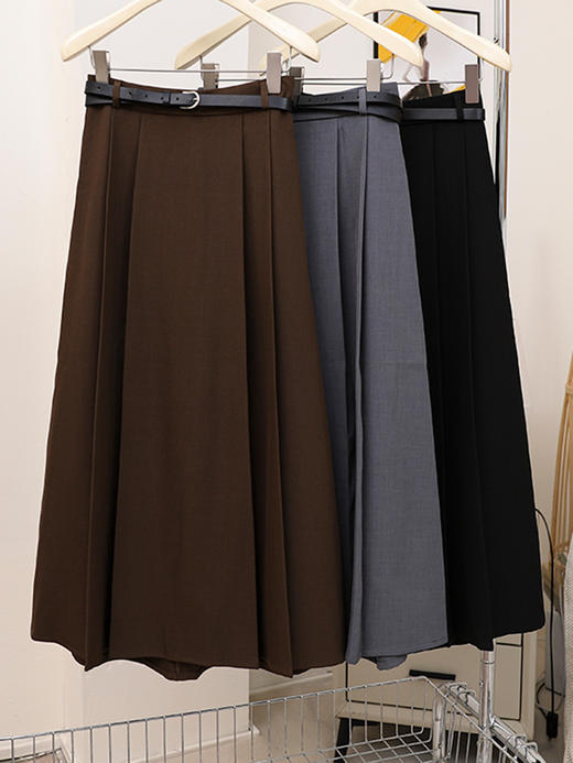 秋冬【遮跨显瘦百褶裙】 西装料半身裙配皮带  中长款A字裙  百搭单品 商品图1