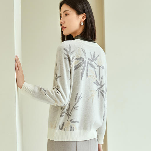 玳莎竹影提花针织衫女秋冬优雅复古设计感圆领长袖羊毛上衣  DD33301 商品图2