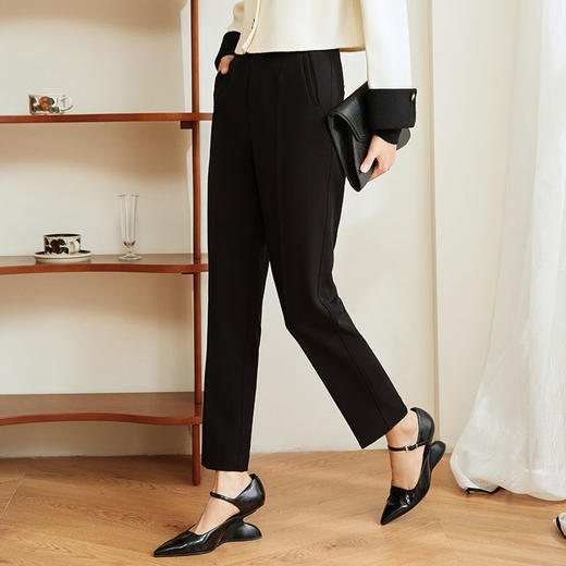 玳莎冬季新款黑色休闲烟管裤女高腰显瘦垂感通勤直筒西装裤  DC36308 商品图1