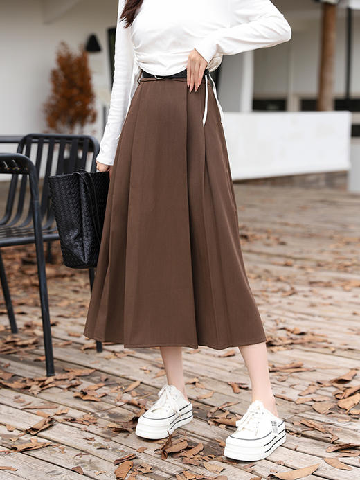 秋冬【遮跨显瘦百褶裙】 西装料半身裙配皮带  中长款A字裙  百搭单品 商品图0