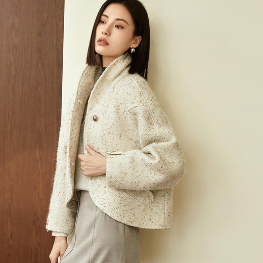 玳莎中式圆弧翻领外套女冬季新款复古设计感小众宽松短款大衣  DD37301 商品图1