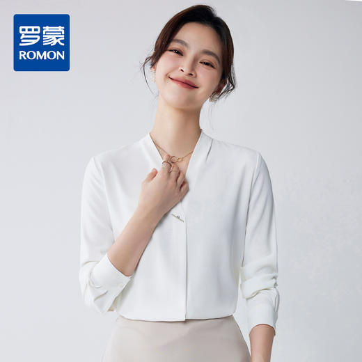 【简约大方】罗蒙四季款女士长袖衬衫商务通勤气质百搭V领衬衫女 商品图0