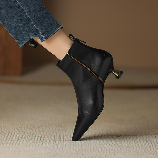 OLD-HL-1965羊反绒高跟鞋女细跟2023秋冬季新款尖头加绒短筒小跟气质短靴低跟 商品图7