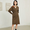 玳莎优雅波浪V领连衣裙2023年秋冬新款纯色显瘦羊毛中长款裙子  DC35303 商品缩略图0