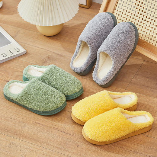 「七色可选」月子鞋秋冬季棉拖鞋女包跟纯色保暖家居毛拖男士情侣室内厚底防滑 商品图3