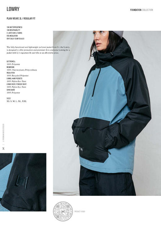 L1 23-24 【LOWRY】 UNISEX 2L JACKET / L  BLUESTONE/BLACK  M 商品图1