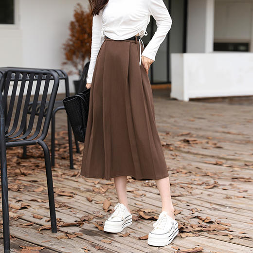秋冬【遮跨显瘦百褶裙】 西装料半身裙配皮带  中长款A字裙  百搭单品 商品图6