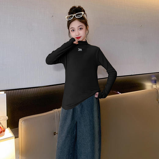 【柔软亲肤，百搭打底衫！】儿童打底衫春秋2023新款韩版洋气中大童保暖半高领女童纯色打底衫lm 商品图3