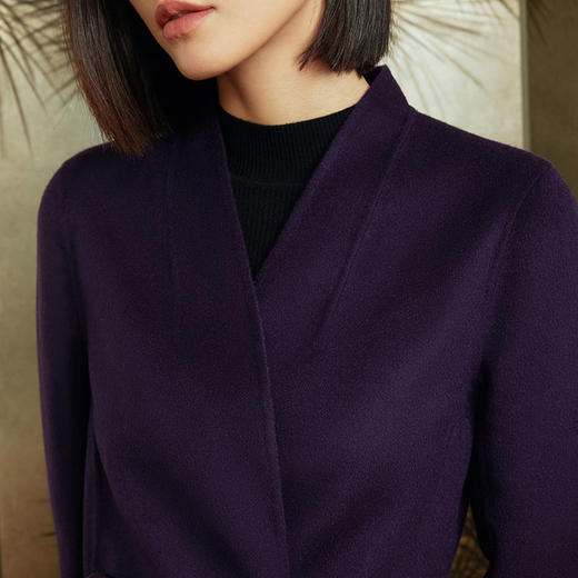 玳莎2023冬季新款羊绒双面呢大衣纯色轻奢收腰显瘦V领中长款外套  DD39307 商品图1