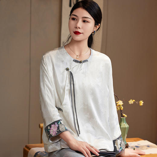 新中式国风复古盘扣，改良唐装汉服流苏衬衫OG-9498 商品图1