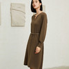 玳莎优雅波浪V领连衣裙2023年秋冬新款纯色显瘦羊毛中长款裙子  DC35303 商品缩略图1