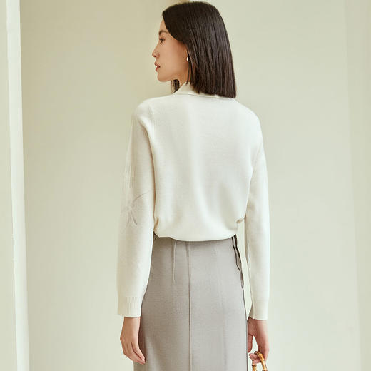 玳莎优雅提花针织衫女2023年冬季新款小众斜襟翻领设计感套衫上衣  DD33302 商品图3