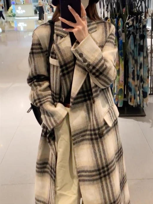 高定版复古格纹拼色大衣 商品图1
