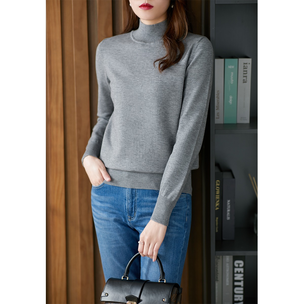 【现货7天】半高领针织衫毛衣女2023春季新款修身显瘦内搭女士套头打底衫