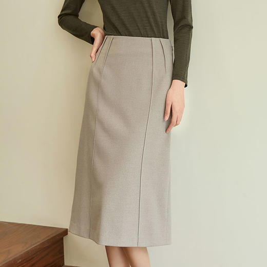 玳莎纯色通勤高腰半身裙秋冬季新款显瘦开叉设计感中长款A字裙  DD34304 商品图2