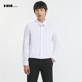 HIM漢崇 精致金属链条装饰男士婚礼宴会必备黑白色长袖礼服衬衣