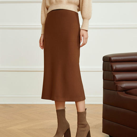 玳莎优雅气质鱼尾半身裙2023冬季新款修身简约纯色复古中长款裙子  DD34305 商品图1