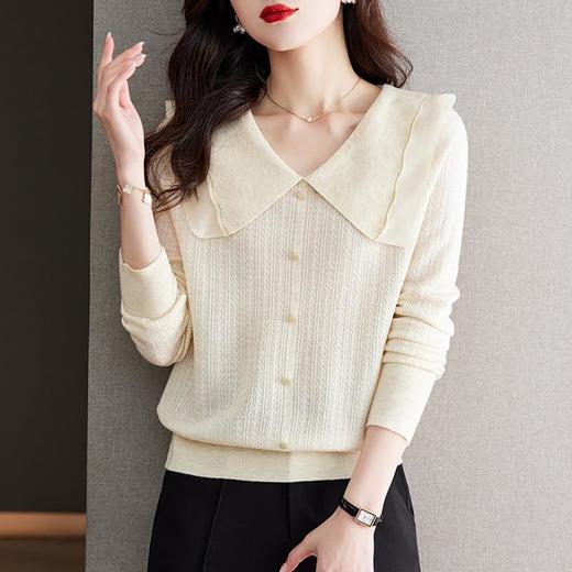 羊毛混纺杏色针织衫女装长袖新款娃娃领软糯亲肤打底衫上衣 商品图1