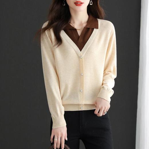 2023年秋季新款女装假两件拼接纯色减龄洋气别致针织衫 商品图3