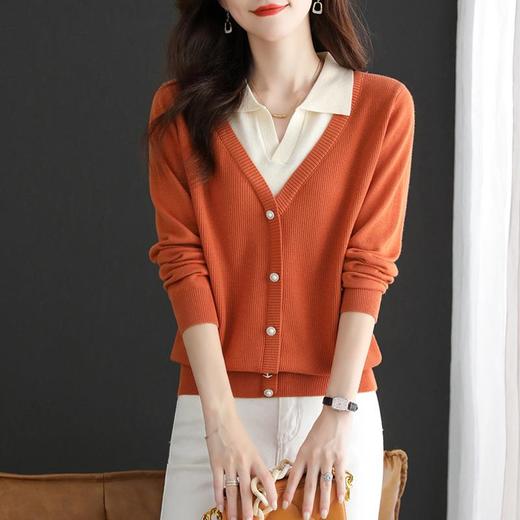 2023年秋季新款女装假两件拼接纯色减龄洋气别致针织衫 商品图0