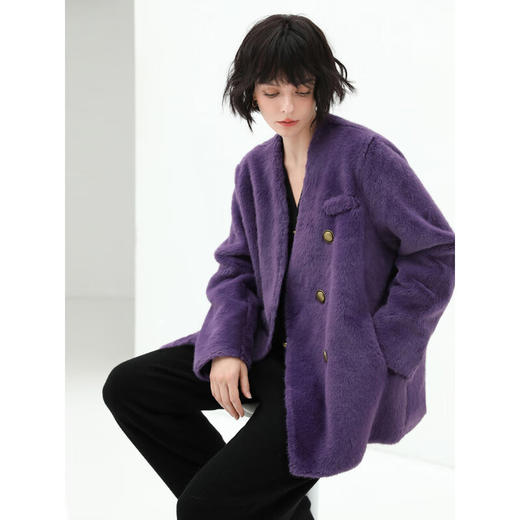 COCOBELLA【有赞】丰盈毛感环保皮草外套高奢双排扣气质裸领大衣WL56 商品图2