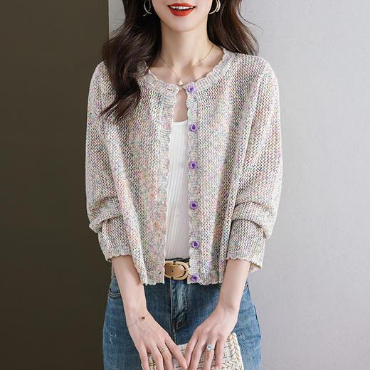 CC-XFY1112早秋季镂空薄款针织外套女短款秋装2023新款外搭毛衣开衫春秋宽松 商品图2