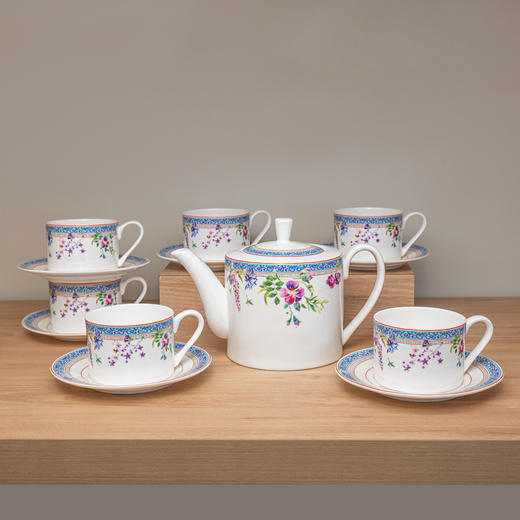 【清仓特惠3折，仅1套全新，无货退款】隆达唐山骨瓷芳华6人用13头下午茶具//10人用40头中式餐具乔迁送礼  商品图1