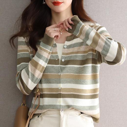 2023新款女长袖彩色针织条纹开衫 商品图3