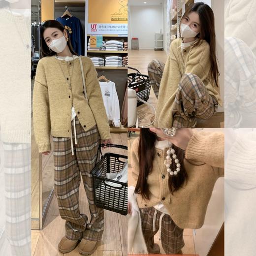 <曾小咸推荐>  【奶茶控】驼色开衫+日本T+咖格裤子 商品图0