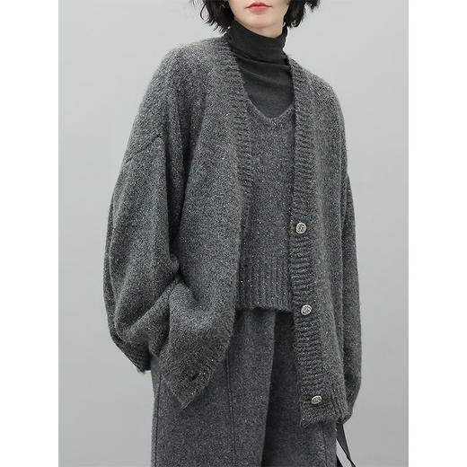 COCOBELLA细闪亮片加厚针织外套女秋冬蓬松软糯开衫毛衣MZ189 商品图2