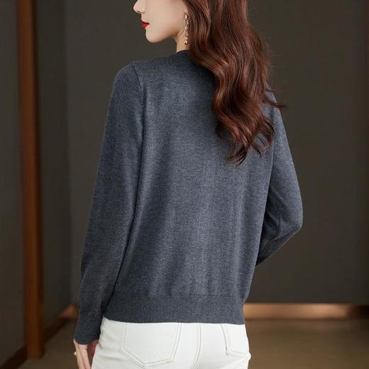 2023年新款早秋羊绒撞色针织英伦风菱格提花圆领开衫毛衣 商品图2