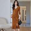 CC-22-8249小香风polo领针织连衣裙女装秋季2023新款法式修身内搭显瘦长裙子 商品缩略图0