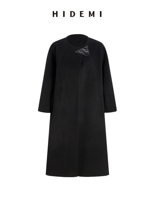 HIDEMI 几何三角形拼皮美利奴羊毛廓形大衣 长款/短款 商品图11