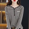 条纹针织衫女春秋装新款韩版洋气圆领套头内搭长袖打底上衣 商品缩略图0