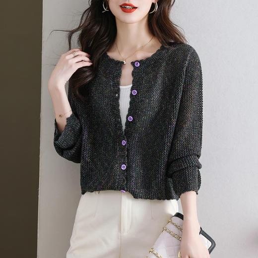 CC-XFY1112早秋季镂空薄款针织外套女短款秋装2023新款外搭毛衣开衫春秋宽松 商品图3