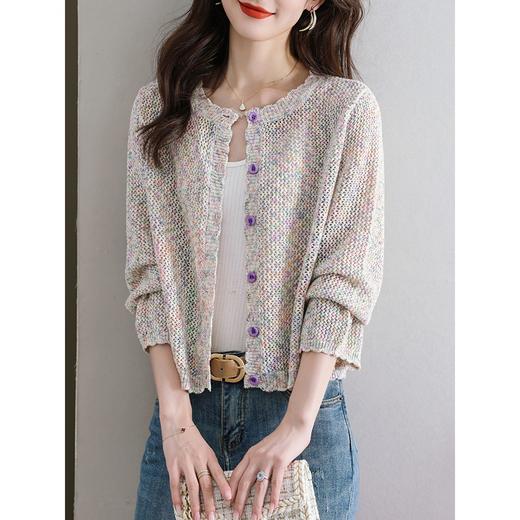 CC-XFY1112早秋季镂空薄款针织外套女短款秋装2023新款外搭毛衣开衫春秋宽松 商品图5