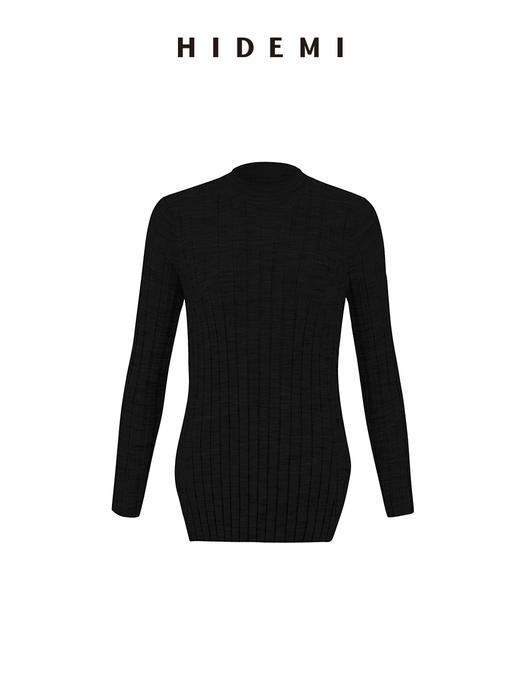 HIDEMI 极细美利奴羊毛花纱设计感前短后长开衩针织毛衣 花灰色/黑色 商品图9