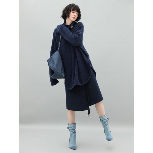 COCOBELLA设计感流苏优雅毛呢半身裙通勤及膝半裙HS561 商品图1