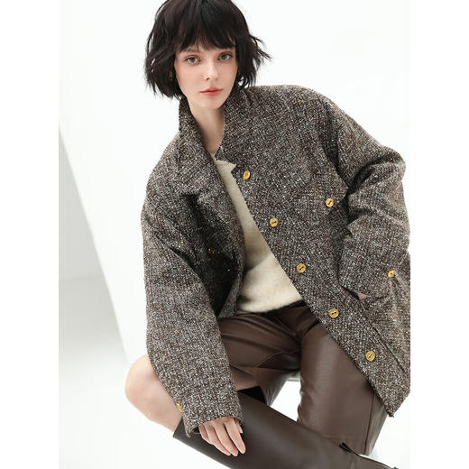 COCOBELLA静奢风亮片花纱毛呢外套金属扣休闲毛边外套WL507 商品图2