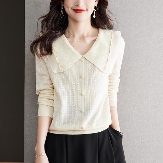 羊毛混纺杏色针织衫女装长袖新款娃娃领软糯亲肤打底衫上衣 商品图2