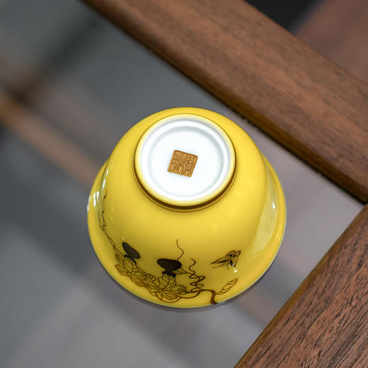 自慢堂 描金葫芦杯 鹅黄釉 陶瓷茶杯高档个人专用功夫茶杯品茗杯 商品图1